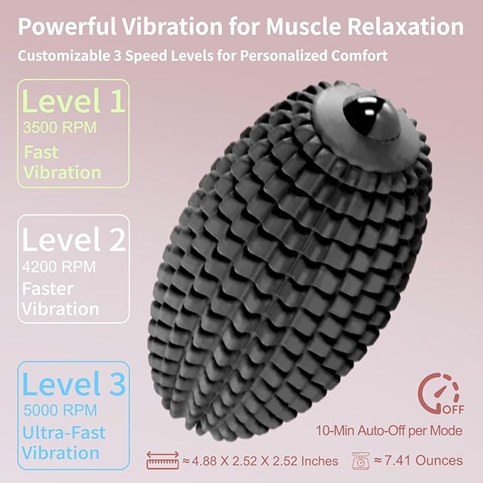 Vibrating Massage Ball for Full Body Relaxation, Silicone Trigger Point Massager Ball for Back, Neck, Foot, Muscle Recovery, Portable Rechargeable Massage Roller, 3 Vibration Modes (Black)