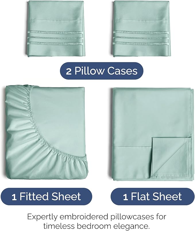 Queen Size 4 Piece Sheet Set - Extra Soft, Breathable & Cooling Sheets - Hotel Luxury Durable Bed Sheets for Women & Men - Deep Pockets, Easy-Fit & Wrinkle-Free Sheets - Light Teal Oeko-Tex Bed Sheets