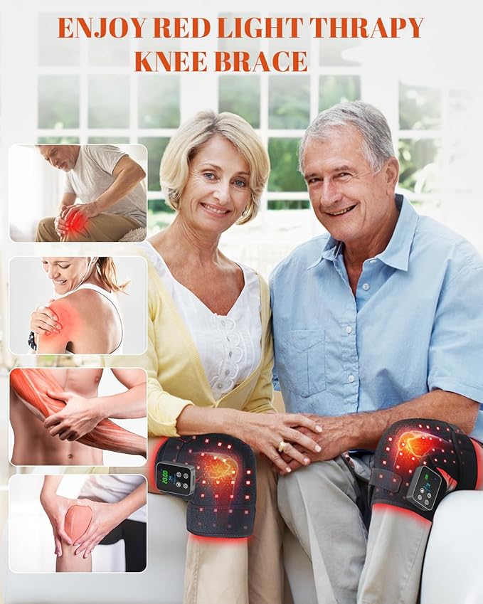 Red Light Therapy Knee Brace 2 Pack – Wireless 72 LED with 660nm & 850nm, 3000mAh Battery, Heat & Pulse Modes for Knee, Elbow, Shoulder, Joint Discomfort & Pain Relief