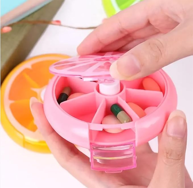 Rotating Daily Pill Dispenser. Weekly 7 Compartments Large Medicine Pill Organizer. (Orange). 2 Units Pack
