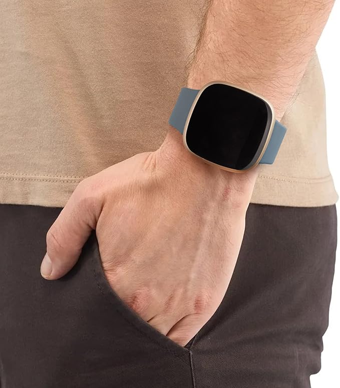 AK Silicone Bands Compatible with Fitbit Versa & Sense, Soft Straps Replacement Wristbands for Women & Men (Blue Gray)