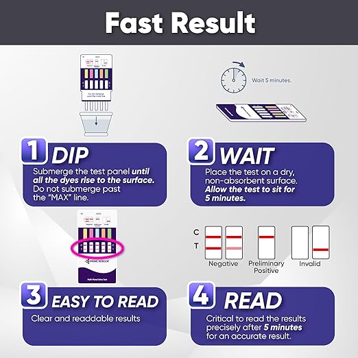 Prime Screen [5 Pack] 5 Panel Instant Urine Drug Test Kit, Medically Approved for Testing AMP, Benzos (BZO), COC, OPI, Marijuana (THC) - WDOA-754
