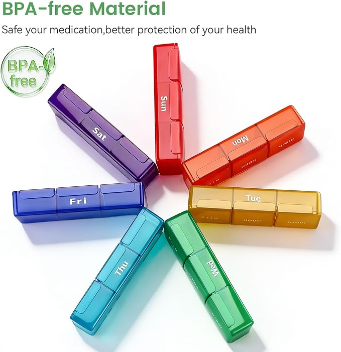 Weekly Pill Organizer 3 Times a Day, 7 Day Pill Organizer with 3 Compartments AM/PM/Night, Colorful Detachable Daily Pill Case 3X a Day, Morning Noon Night Medicine Organizer Box, BPA Free