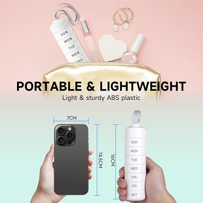Cute Pill Organizer, Cute Weekly Pill Box for Travel, Cute Daily Pill Case 7 Day, with 7 Large Stackable Compartments, Sturdy ABS Pill Holder for Vitamin Supplement Medicine (White)