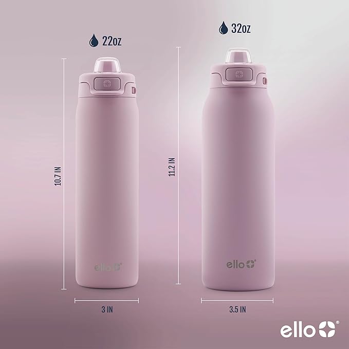 Ello Pop & Fill Insulated Stainless Steel Water Bottle with Quick Fill Lid, Leakproof Locking, Sip or Chug Spout, BPA-Free, Double Wall Vacuum Insulated for Sports, Travel & School- 22oz / 32oz / 40oz