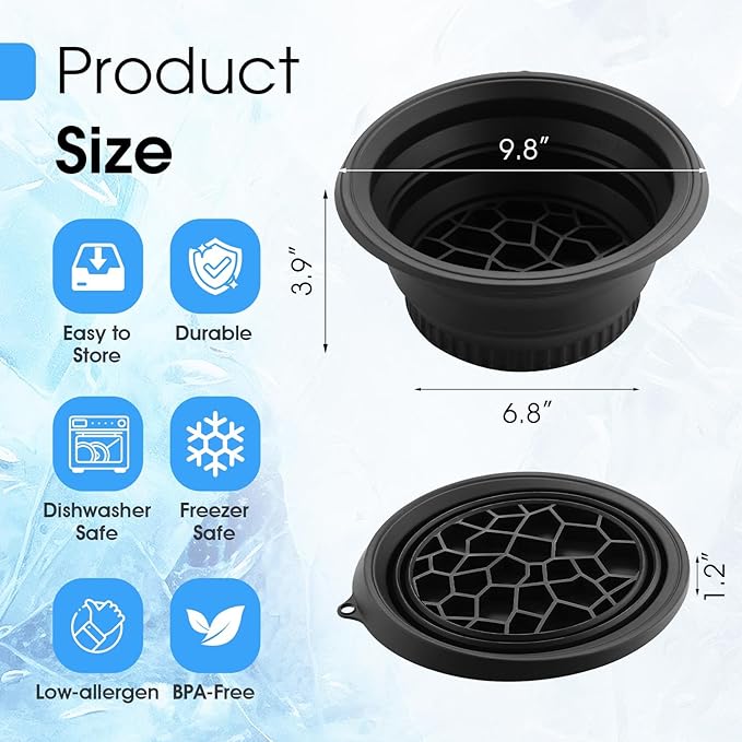 Face Ice Bath Bowl – Collapsible Silicone Facial Ice Bowl with Built-in Ice Tray for Cold Plunge – Portable Skincare Tool for Skin Tightening, Puffiness Relief, Travel & Home Use (blue)