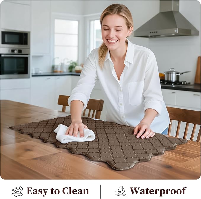 Upgrade Scalloped Embossed Kitchen Mats for Floor 2PCS Cushioned Anti Fatigue Waterproof Foam Kitchen Rugs Non Slip Washable Comfort Standing Mat for Sink Laundry, 17.3"x30"+17.3"x59", Brown