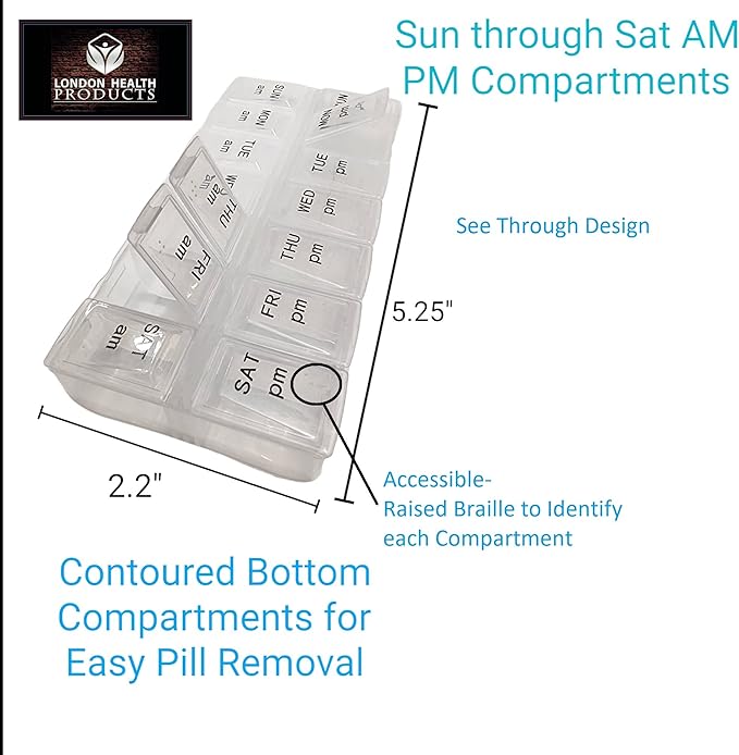 Twice a Day Pill Organizer, Weekly AM/PM Pill Container (48) - Separate Morning & Night Medication or Vitamins