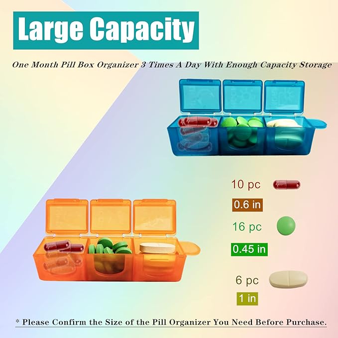 Monthly Pill Organizer 31 Day 3 Times a Day – One Month Pill Box for Medications, Fish Oil, Vitamins & Supplements – 30 Day Daily Pill Case Organizer