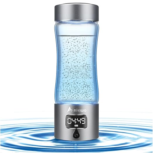 Hydrogen Water Bottle Generator with SPE/PEM Technology, Anlewo Portable H2 Water Ionizer Machine,5000PPB,6 Hours Hydrogen Retention for Family Friends Office Travel Sports Fitness (Grey)