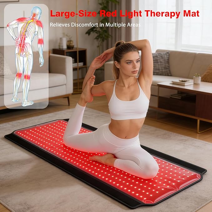 Full Body Red Light Therapy Mat, 59.1"*25.6" Whole Red Light Therapy Blanket with 3 Light Modes & 5 Working Modes, 600 LEDs redlight with 660nm & 850nm for Men, Women, Pets