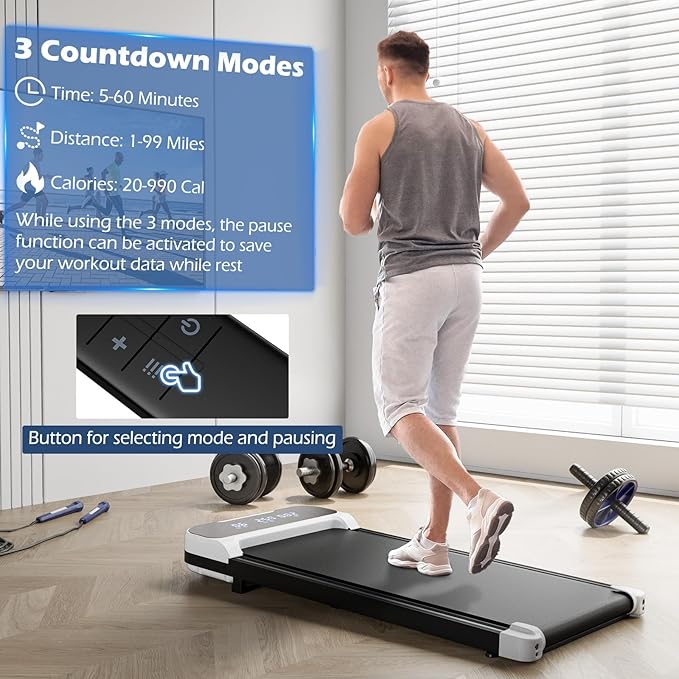 GYMAX Walking Pad, 2.5HP 3 in 1 Under Desk Treadmill with Remote Control, LED Display & 3 Countdown Modes, Free-Installation Portable Compact Running Jogging Machine for Home Small Space
