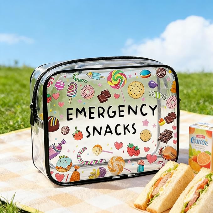 Emergency Food Storage Snack Bags for Women Travel Makeup Bag Organiser Organizer Pouches for Daughter Niece Birthday Gift Clear Cosmetic Bag with Zipper Emergency Snacks Pouch for Travel Accessories