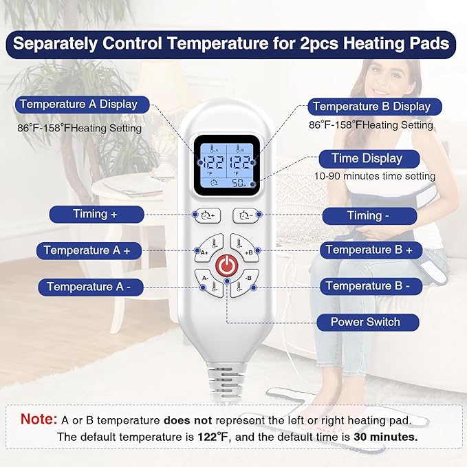 Heated Knee Wrap - 2 Pcs Hands-Free Electric Heating Pad for Knee Pain Relief, Arthritis & Knee Fatigue, Fast Heating with Adjustable Temperature 86℉ to 158℉ & 10-90 Min Auto-Off