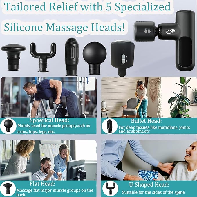 Mini Massager Gun with Heat and Cold Head, Massage Gun Deep Tissue with 4 Attachments, Portable Muscle Massager Gun for Pain Relief, Rechargeable Small Massage Gun for Office, Home, Athletes