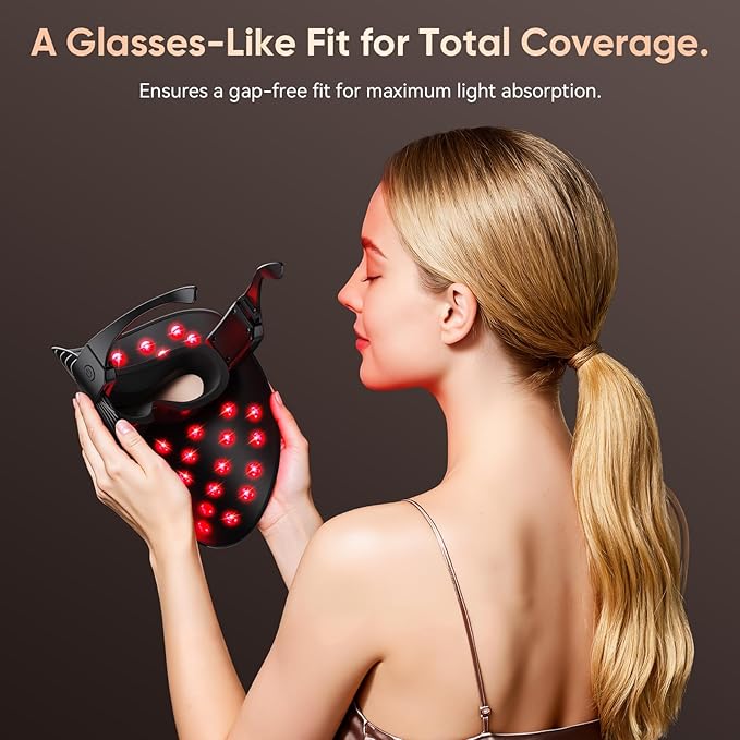 LED Light Therapy Mask，Portable Red Light Therapy Face Mask, Hands-Free Rechargeable LED Device for Facial Skin