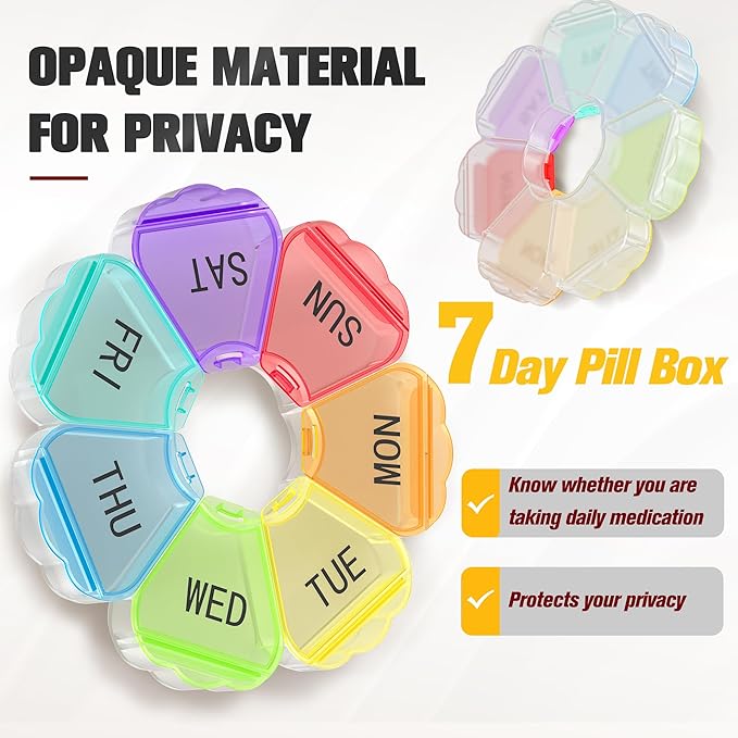 Enlarged Weekly Pill Organizer 7 Day, Daily Pill Box with Never Faded Etched 3D Date Labels, Travel Pill Case with Large Compartment for Medication, Vitamin, Fish Oil, Supplements(Rainbow)