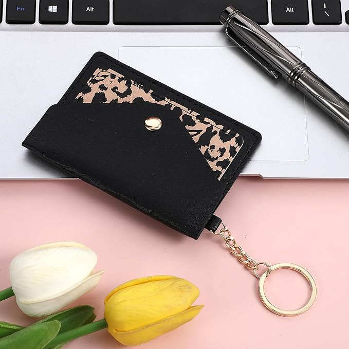 1 Pack Birth Control Pill Case Sleeve Packet 4.3 X 3 Inch PU Leather Wallet Pill Holder Privacy Protection Birth Control Pill Wallet with Key Ring for Pill Card Organizer, Black