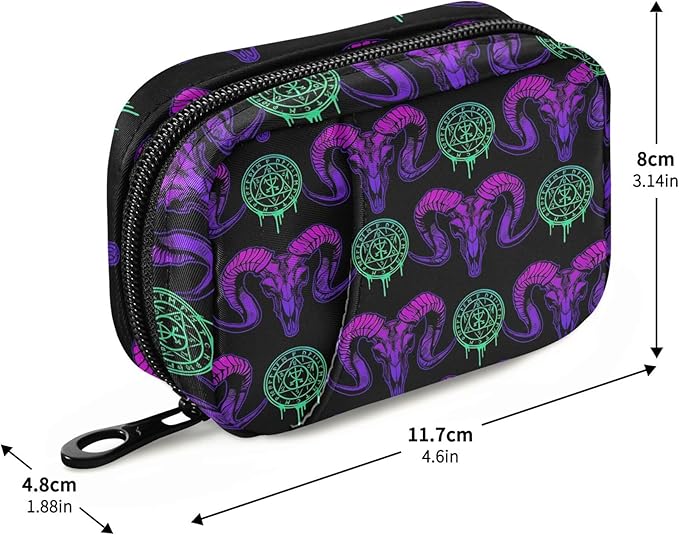 Travel Pill Organizer Bag Weekly Pill Organizer Case Goth Skull Portable Small Daily Pill Boxes for Vitamin Fish Oils Supplement Holder with Zipper Compact Size