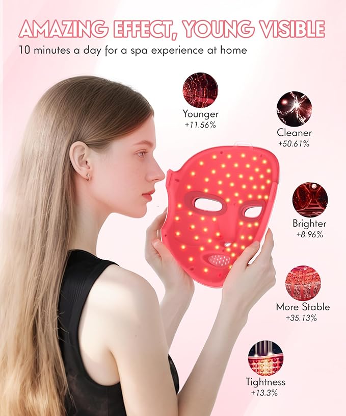 Yahi Red Light Therapy Mask for Face, Cordless 7-in-1 Red Light Mask with 850nm NIR LED Face Mask Light Therapy for Anti-Acne & Anti-Aging, USB-C rechargeable for Use at Home Work Travel, White