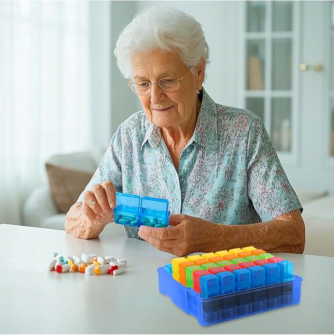 Monthly Pill Organizer 2 Times a Day, Portable AM PM Pill Box with Weekly Travel Bag, Large Capacity Medicine Organizer with Labels, 30 Day Pill Case & Pill Cutter for Medication Management (Blue)