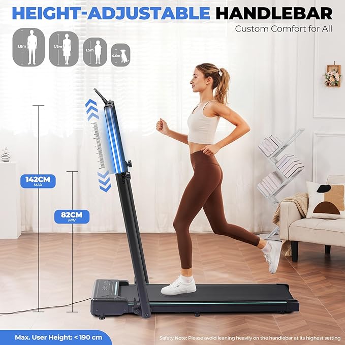 GTPLAYER Walking Pad Treadmill with Adjustable Height Handle Bar, 3HP Quiet Foldable Under Desk Treadmill, Portable Treadmills for Home 350LBS with Remote Control LED Display