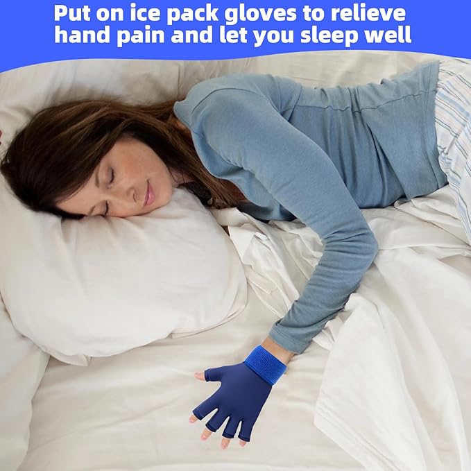 2pcs Finger Arthritis Compression Hand Ice Pack Gloves for Pain Relief, Adjustable Blue Wrist Ice Pack for Hot & Cold Therapies, Reusable Finger Ice Gloves Sleeve for Tendinitis, Carpal Tunnel