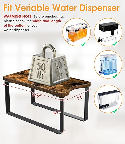 Water Filter Dispenser Stand Wood with Drip Tray - 7.5''W x 13.5''D x 7''H, Metal Stand Designed for Brita Filter, Compatible with Zero Water, PUR, Waterdrop etc -XS