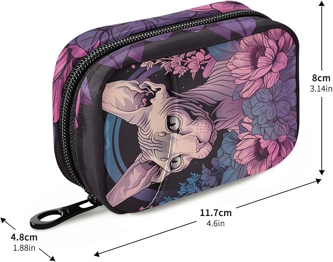 Sphynx Cat Travel Medicine Organizer Bag Compact Pill Case with Inner Compartments & Secure Zipper for Women Men Seniors