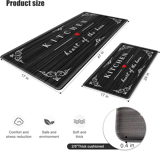Sofort Kitchen Mat for Floor Anti Fatigue Cushioned Kitchen Mats 2 Pieces Non Slip Waterproof Rugs, Rustic Wooden Comfort Standing Mats for Office, Sink, Laundry