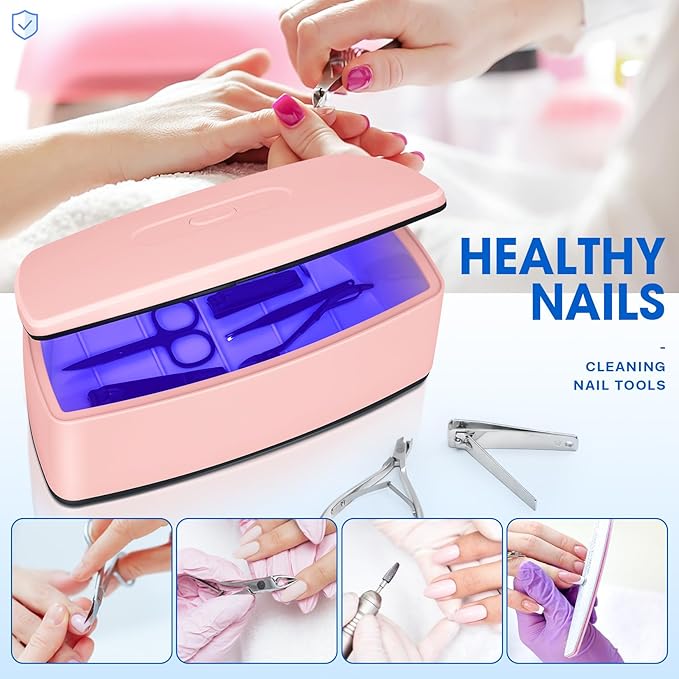 Nail Tools Sterilizer, Double Tube Blue Light Cleaning Function, USB Plug-In, 1l Large Capacity For Nail And Beauty Salon Tools, Jewellery, Glasses, Mobile Phone Sterilizer (Pink)