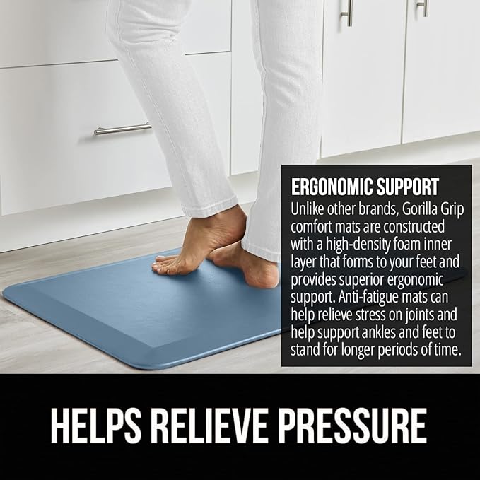 GORILLA GRIP Comfortable Cushioned Kitchen Mats for Floor, Waterproof and Stain Resistant Soft Top, 3/4 Inch Thick Ergonomic Standing Desk Anti Fatigue Mat, Foam Supports Feet, 17x24, Sky Blue