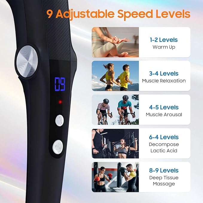 Massage Gun with 10 Replacement Heads, Massage Gun with Heat, Back Massager for Pain Relief Deep Tissue, Massager for Shoulder & Back Muscle Recovery, (Black)