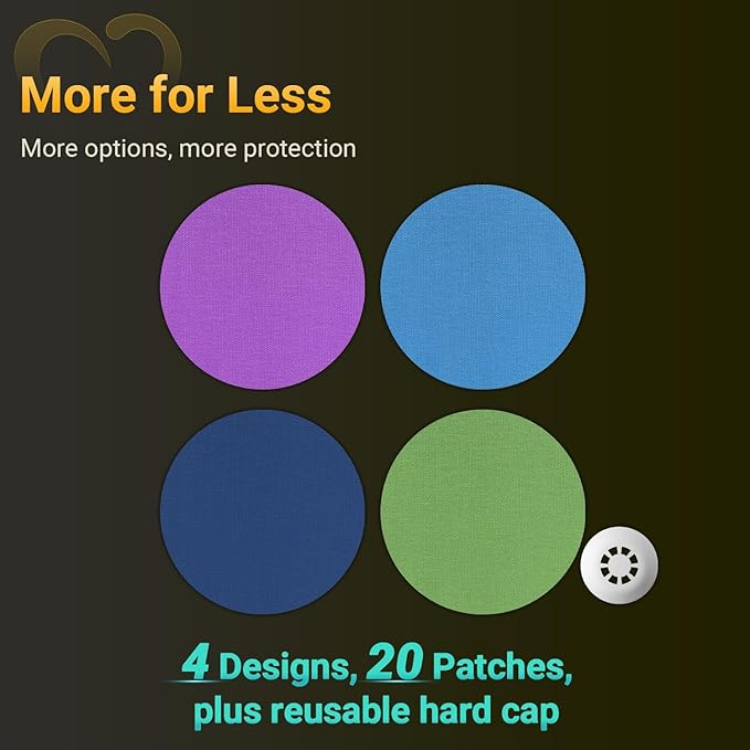 Libre 3 Sensor Covers Waterproof, 20-Pack Amolyfe Freestyle Libre 3 Covers, Bump-Proof with Hard Cap, Waterproof Breathable Medical CGM Adhesive Patches, 14-Day CGM Protection (Rainbow Purple)