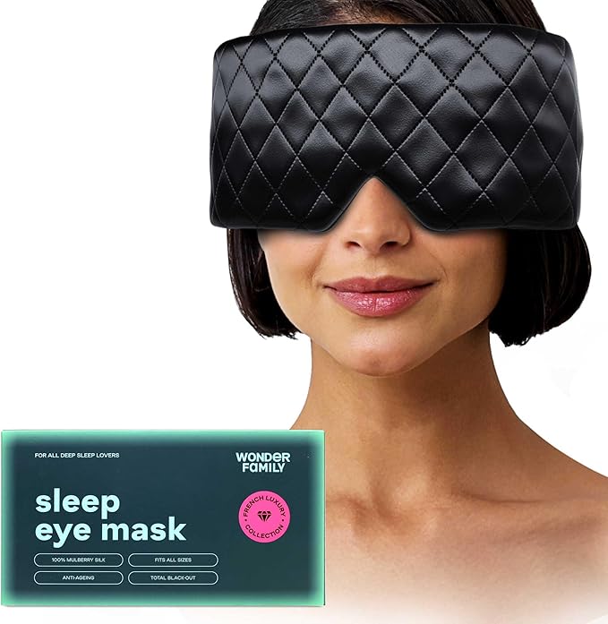 100% Mulberry Silk Sleep Mask – Total Blackout Eye Mask for Sleeping, Adjustable No-Snag Velcro Strap, Lightweight & Gentle on Skin & Hair, Travel-Ready – Designed in France