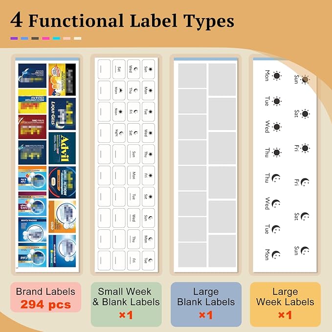 Travel Pill Organizer with Bulk Stickers & Labels - Small & Portable Daily Medicine Pharmacy for Pocket, Bag - 14-Compartment Foldable Supplement Box Holder for Fish Oil Vitamin - Clear Pink