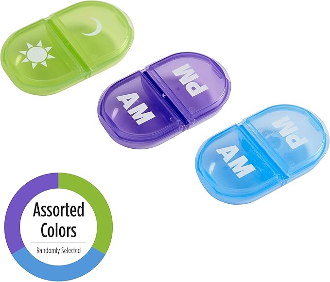 Ezy Dose Travel Pocket Pharmacy Pill Box and Medicine, Vitamin Container, Daily, AM PM Planner and Storage, Snap Compartments, Pack of 6, Colros May Vary