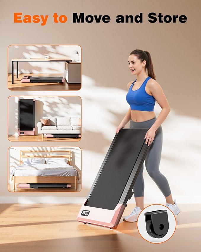 DeerRun Walking Pad Treadmill with 6% Manual Incline, Under Desk Treadmill for Home Office & Small Spaces, 0.6–3.8 MPH, 2.5 HP, 300 lb Capacity, App & Remote Control