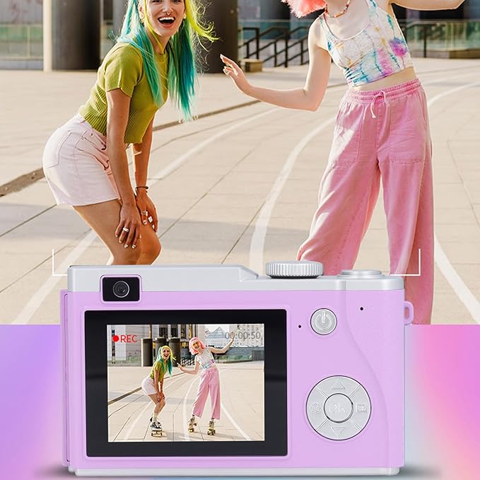 48MP Digital Vlogging Camera, HD 1080P, 16X Zoom Anti-Shake, Beauty Filter, 2.4" Screen Compact Selfie Camera for Boys, Girls, Kids, Teens (Purple)