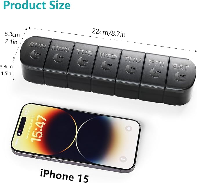XL AM PM Pill Organizer 2 Times a Day, Fade Resistant Extra Large Weekly Pill Box 7 Day, Double-Sided 14 Compartments for Vitamins, Fish Oil, Supplements & Gummies (Black)
