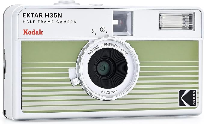 Kodak EKTAR H35N Half Frame Film Camera Bundle with Kodak Ultramax 400/24EXP 35mm Roll Film (Striped Green, Bundle)