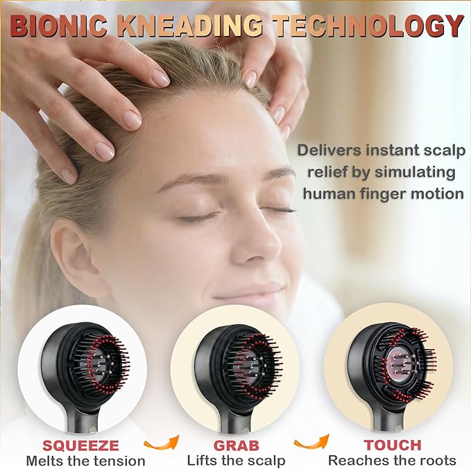 Electric Scalp Massager with Oil Applicator, 3-in-1 Head Massager Brush for Hair Care, Red Light Therapy, IPX7 Waterproof, Scalp Care Device for Home & Travel, Black