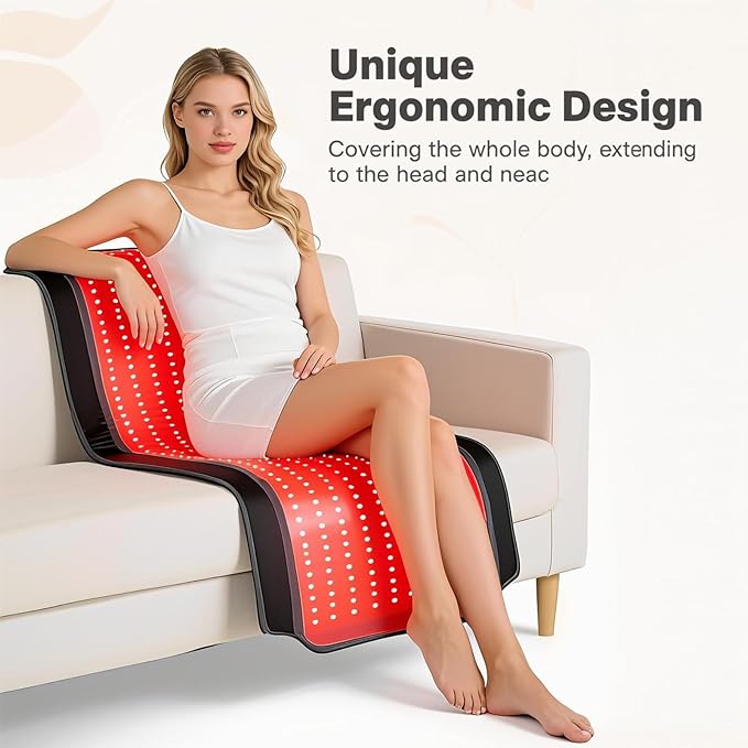 Full Body Red Light Therapy Mat, 59.1"*25.6" Whole Red Light Therapy Blanket with 3 Light Modes & 5 Working Modes, 600 LEDs redlight with 660nm & 850nm for Men, Women, Pets