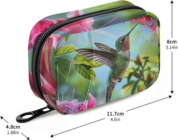 Pill Box Hummingbird Flower Bird 7 Day Pill Case Travel Pill Organizer Bag with Zipper Portable Weekly Vitamin Medicine Supplement Holder Pouch Bag