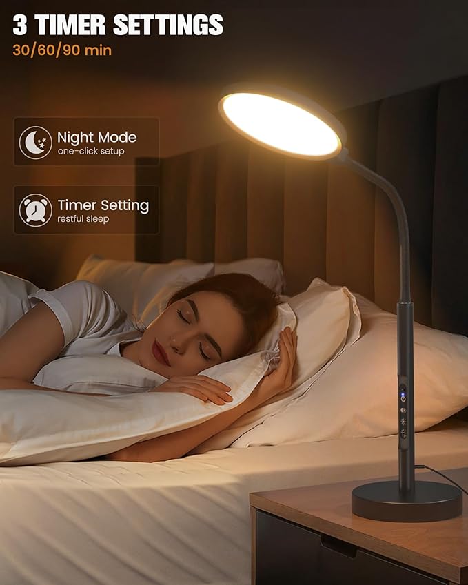 10000 Lux Light Therapy Lamp, Sunlight Therapy Lamps with 3 Color Temperatures &Dimmable &Timer, Full Spectrum &UV-Free Happy Lamp Light Therapy with Remote, Daylight Lamps for Home(Black, Table Lamp)