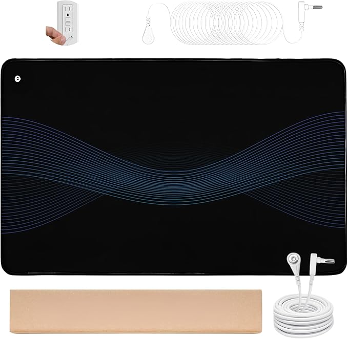 Grounding Mat, 24"x16" Earthing Mat for Desk Versatile Ground Therapy Balanced Energy Overall Wellbeing Grounding Pad for Better Sleep, Pain Relief, Inflammation, with 15 Foot Anti-Tangle Wire