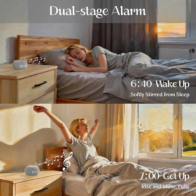 Santebee Sound Machine for Sleep White Noise Machine for Adults Night Light, Luna Pro 507 Soothing Sounds, Dual-stage Alarm&Snooze, Smart App Control Custom Buttons, Dimmable Clock Timer for Baby Kids
