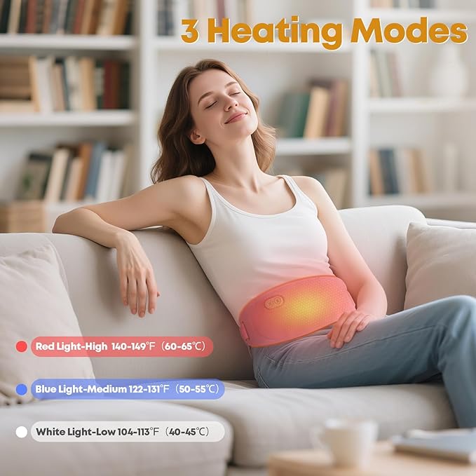 Portable Heating Pad for Cramps, Larger Heating Area Ultra Thin Cordless Electric Period Fast Heat Pad Back Pain Relief Menstrual Belt 3 Heat 5 Massage for Women Her Christmas Stocking Stuffers