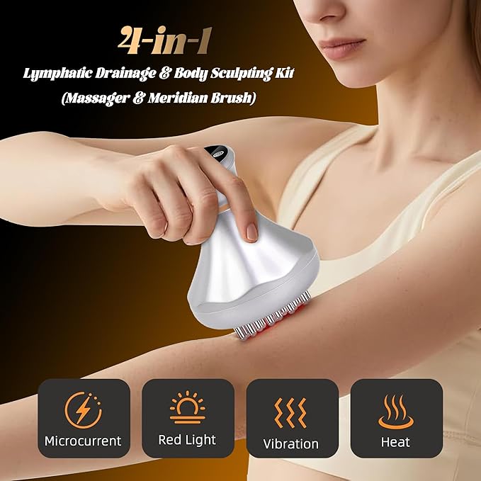 4-in-1 Lymphatic Drainage Massager - Anti Cellulite Massage Tool with Heating/Vibration/Red Light/Microcurrent,Body Sculpting Machine for Legs/Back/Hips Pain Relief/Reduce Stretch Marks & Cellulite