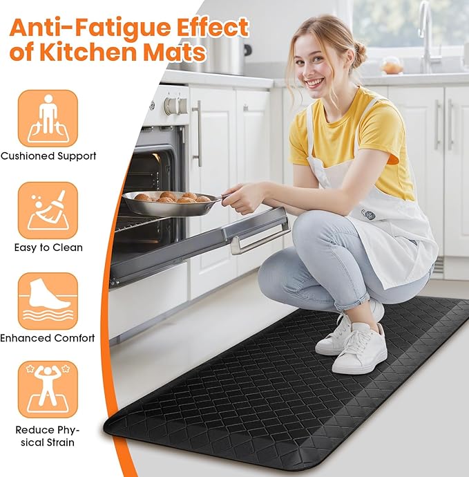 4/5 Inch Extra Thick Kitchen Mats for Floor,Non Slip Anti Fatigue Kitchen Rugs,Waterproof Stain Resistant Sink Mat,Cushioned Standing and Comfort Mats for Office (17"x39" Black)